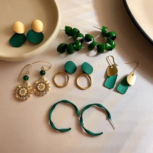 Origin Summer Retro Green Color Twist Pendant Earring for Women Girls Multi-Type Alloy Geometric Dangle Earring Accessories