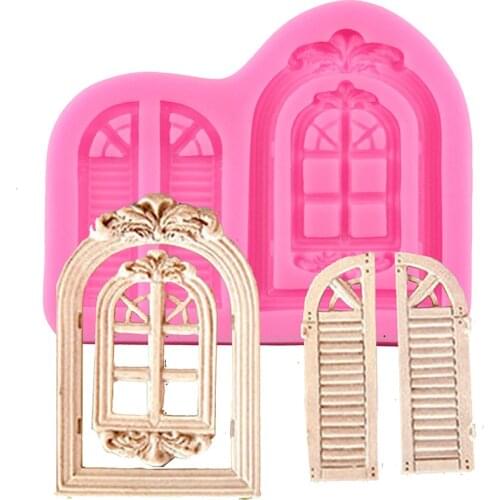 Retro Window Cake Border Silicone Molds Door Fondant Cake Decorating Tools Cupcake Candy Chocolate Mold Baking Accessories