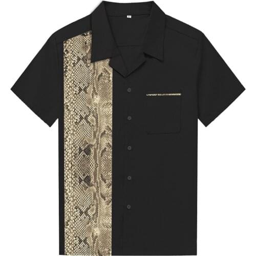 Vintage Style Bowling Shirt ST110 2021 Summer Short Sleeve Retro Animal Snake Print Cotton Men Casual Shirt