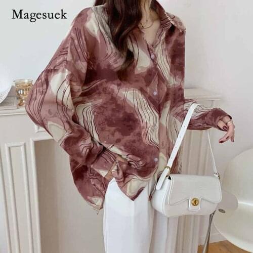 Plus Size Chiffon Casual Cardigan Shirts Women 2020 Autumn Blouse Long Sleeve Tie Dye Print Vintage Womens Blouses Women 11140