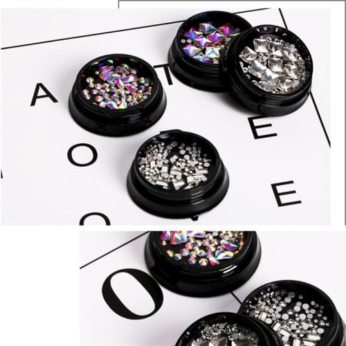 12BOX/SET Silver Round Stone Nail Rhinestones Acrylic Shining Mixes Color Nail Art 3D DIY Decoration for UV Gel Decorate