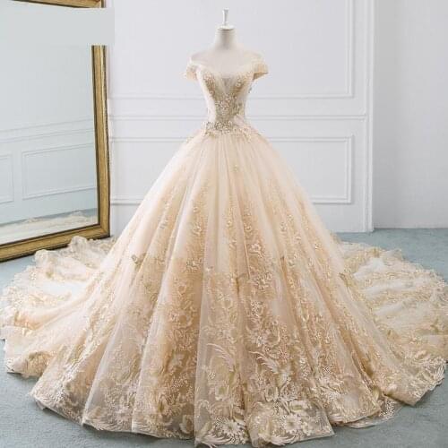 Wedding Dress Sexy V-neck Luxury Sweep Train Ball Gown Off The Shoulder Princess Vintage Wedding Gowns Vestido De Noiva