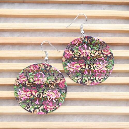 Trendy Colorful Round Filigree Earring Women Hollow Flower Silhouette Spring Summer Drop Earring Fashion Jewelry Drop Shipping