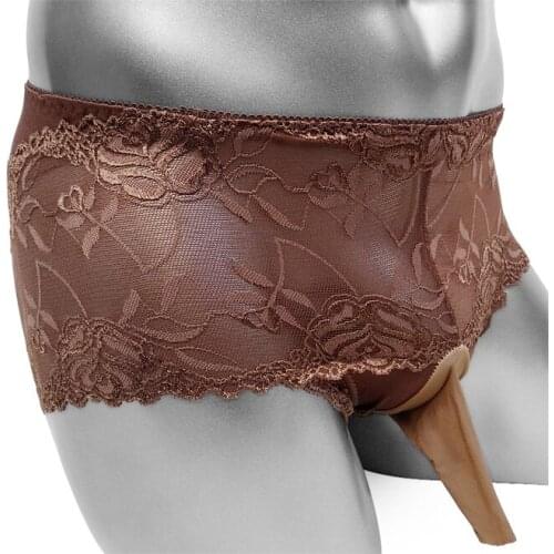 Gay Panties Mens Fetish Lingerie Boxers Lace Transparent Sissy Penis Sleeve Underwear Man Hot Wetlook