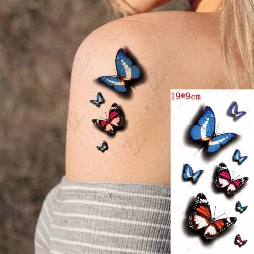 Waterproof Temporary Tattoo Sticker Butterfly Fake Tatto Flash Color Rose Tatoo Body Art 3D Colorful for Girl Women
