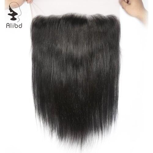 Alibd 13x6 Lace Frontal Closure Brazilian Straight Human Hair Free Middle Three Part Natural Color Remy Hair Lace Front Closure