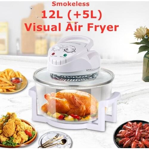 Air Fryer 12L Visual Electric Convection Oven Smokeless Grilled Chicken Wings Potato Roasted Chicken French Fries Barbecue Fryer