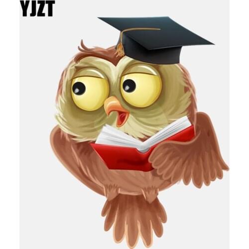 YJZT 12CM*15.5CM Owl With A Doctor Hat Reading PVC Window Decoration Car Sticker 11-01370