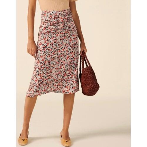 Skirts Womens Summer 2020 Floral Print Midi Skirt Women High Waist A Line Vintage Red Blue Flower Yellow Woman Skirts For Women