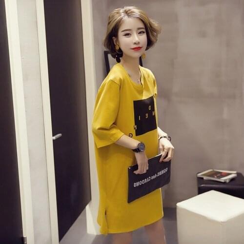 Women summer dress Spring 2019 fashion pullover loose Open fork dress printing plus size Half sleeve Package buttocks dress