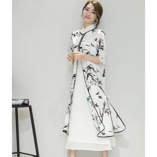 2 PIECE Summer Women Cheongsam Dress Lady Vintga Chinese Traditional Qipao Chinese Oriental Dresses Wedding Evening Dress 90