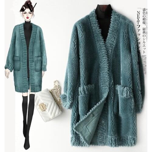 Real Sheep Shearling Fur Coat Female Wool Coats Winter Jacket Korean Long Jackets for Women Outwear Veste Femme MY