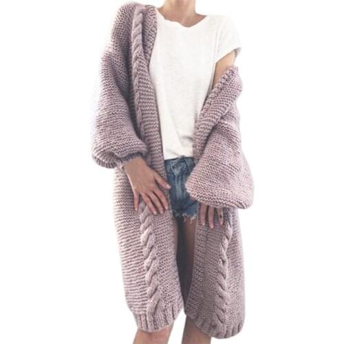 Winter Women Jackets Loose Cardigan Solid Color Long Lantern Sleeve Cardigan Coat Women Accessory Office Loose Jackets