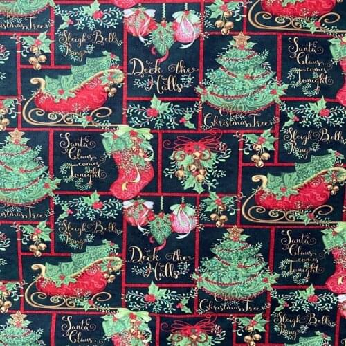 105cm Width Christmas Trees Sleigh Bells Print 100% Cotton Fabric for Girl Clothes Hometextile Backpacks Cushion Cover DIY-BL028