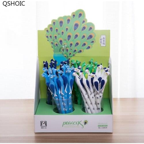 48Pcs/lot Kawaii Silicone Peacock Gel Pen Cute Stationery 0.5mm Black Ink Pen Kids Gift Promation School Office Supplies