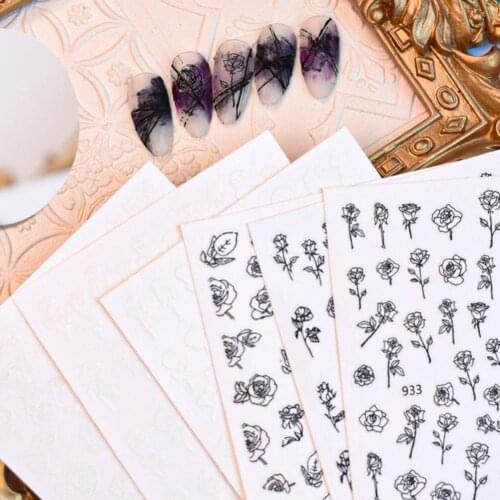 6Pcs Nail Art Stickers Hollow Design Time-saving Manicure Decorations Rose Print Nail Art Stickers for Home