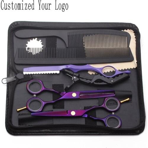 C1104 5.5" JP Stainless Customized Logo Purple Professional Hairdressing Scissors Cutting Shears Thinning Scissors Hair Scissors
