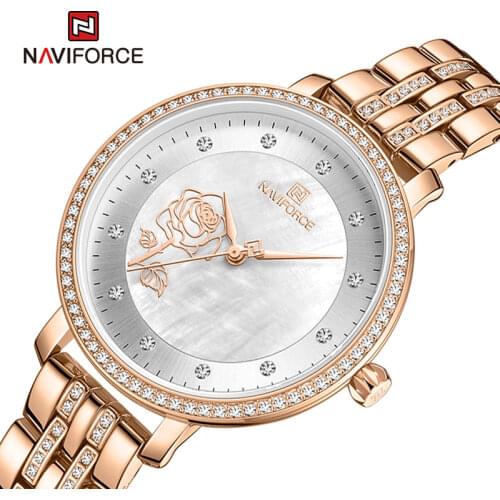 NAVIFORCE Women Watches Luxury Rose Gold Diamond Watch Waterproof Ladies Quartz Wristwatch Stainless Steel Strap Girl Clock