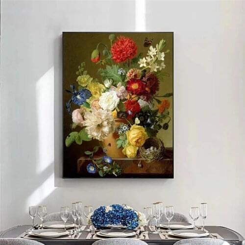 Flower Still Life on A Marble Ledge Canvas Paintings Print on Canvas Art Posters and Prints Baroque Art Pictures Home Art Decor