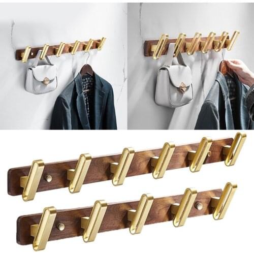 Wooden Wall Mounted Hanger Multi Metal Hooks Coat Rack Durable Clothes Pegs Smooth Finished Decorative Household Storage