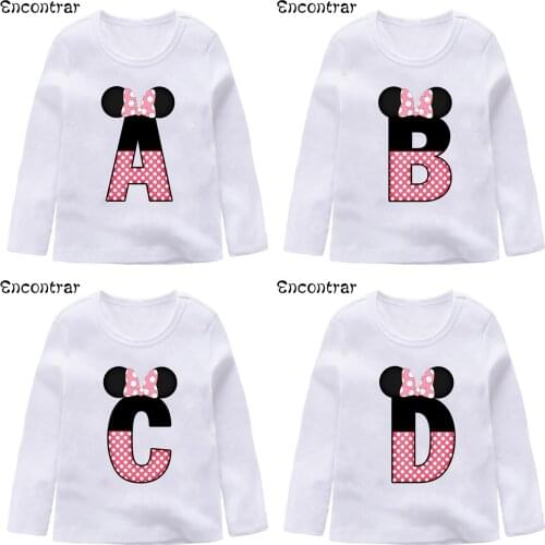 Baby Girls Pink Mouse Cute 26 Letters Print T shirt Cartoon Funny Kids Clothes Boys Tops Children Long Sleeve T-shirts,LKP2464