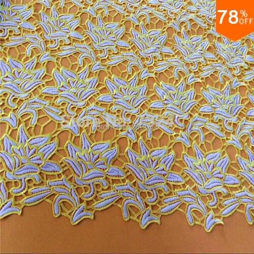 Diy Yellow and white textile wedding fabric embroidery cotton fabric of high-grade dress nigeria clothing factory direc embroid