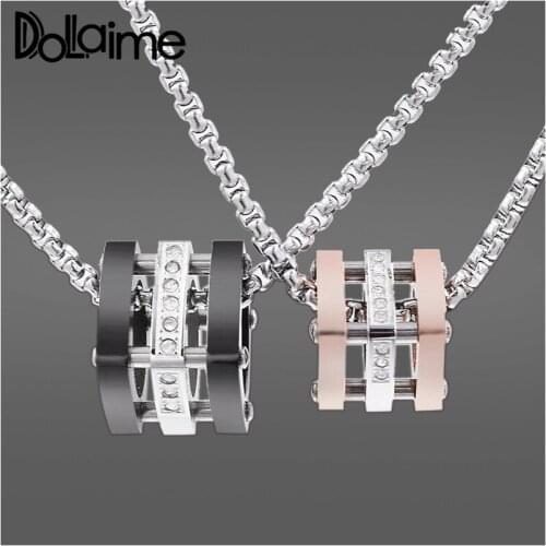 Dolaime Gift 2018 Hot sale Punk Couple Stainless Steel Cubic Zirconia Silver Color Stereo hollow square pendant P281