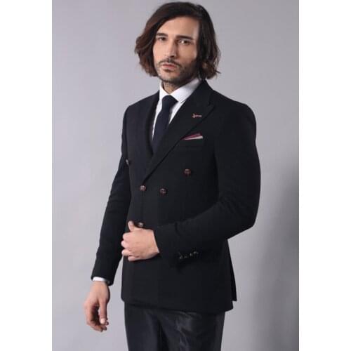 Double Breasted Slim Fit Black Blazer