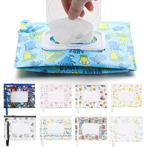 EVA Clamshell Baby Wet Wipe Pouch Wipes Holder Case Flip Cover Snap-Strap Reusable Refillable Wet Wipe Bag Portable Tissue Box