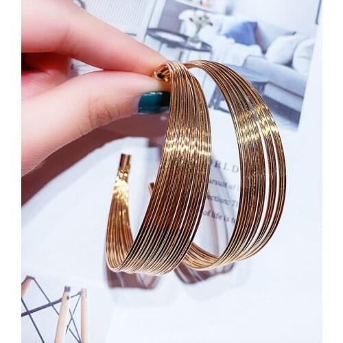 Exknl Round Circle Dangle Big Long Earrings Women Party Statement Metal Gold Color Drop Earrings Fashion Wedding Jewelry 2021