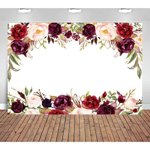 Photography Backdrops Photo Background White Red Burgundy Flowers Branch White Wall Wedding Birthday Party Photo Backdrop