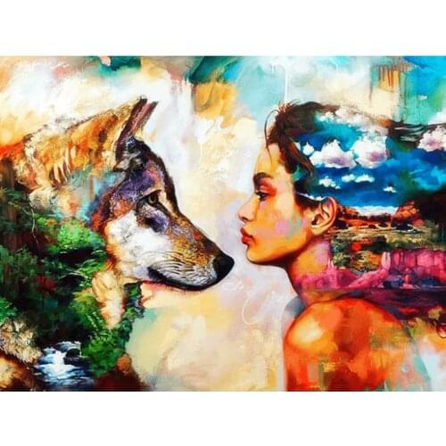 Wolf And Painted Girl Figure DIY Painting By Numbers Wall Art Picture Acrylic Painting For Home Decoration Drop Shipping 60x75cm