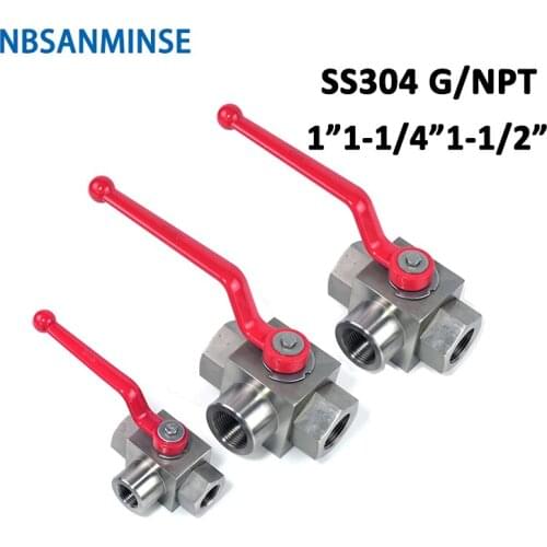 KHB3K G NPT 1 1-1/4 1-1/2 Hydraulic High Pressure Ball Valve Stainless Steel SS304 KHB 3 Way Valve 31.5MPa NBSANMINSE