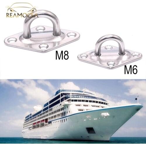 Reamocea 1Pc Heavy Duty 304 Stainless Steel Ring Hook Loop Pad Eye Plate Diamond Shaped Hardware M6 M8 Marine Rigging Boat Deck