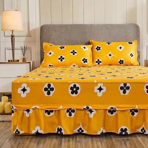 Bed Set 3 Pcs New Cotton Fitted Sheet Cover Graceful Lace Bedspread Bedroom Bed Cover Skirt Decoration Non-slip Mattress Skirt