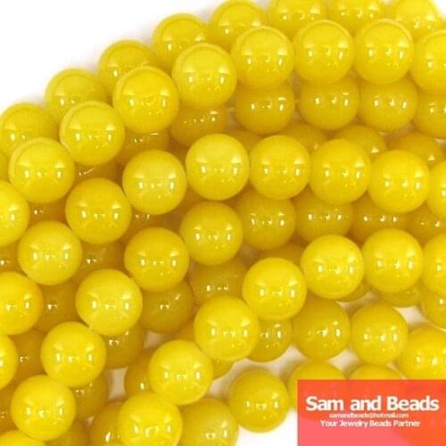 10mm Yellow Round Glass Loose Beads for Jewelry Making Approx 80pcs Beads Per Strand Free Shipping