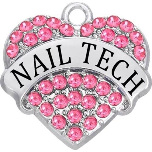 Shiny rhinestone crystal inlaid heart-shaped NAIL TECH metal pendant for best gift souvenir jewelry accessory customizable