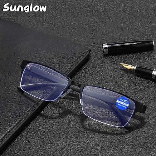 Sunglow Mens Reading Glasses,Fashion Half-frame Business Style Eyeglasses,Suitable for Computer Office, Reading & Mobile Phone