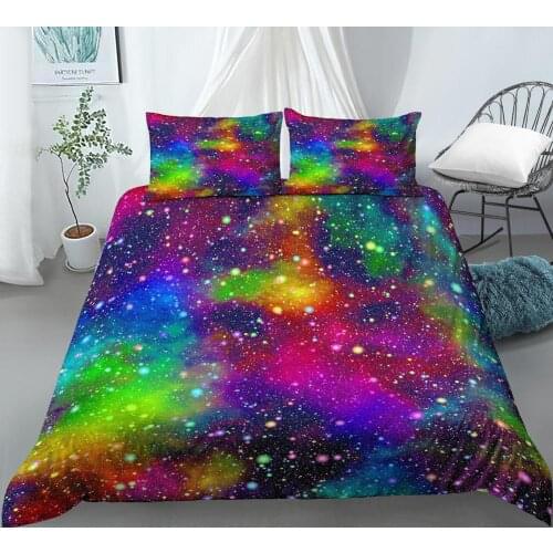 3D Colorful Galaxy Duvet Cover Set Multicolor Outer Space Bedding Universe Nebula Night Starry Sky Quilt Cover Rainbow Kid Bed