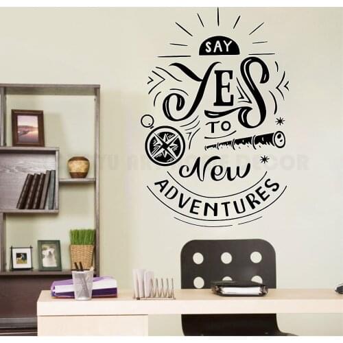 Wall Decal Say Yes to New Adventures Wall Art Sticker for Kids Motivation Quotes Travel Theme Adventures Room Decorative Y164