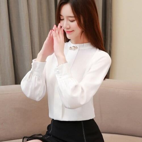 New Womens Loose Shirt Top Pure Color Round Collar Long Sleeve Lady Chiffon Spring Summer Fashion Girl Blouses Clothes H9011