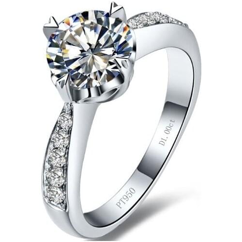 Solid Platinum PT950 Women Rings 1Carat Diamond Engagement Wedding Ring Beautiful Jewelry Gift For Girl