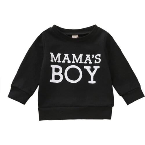 0-3Y Toddler Baby Boy Sweatshirt Fall Top Pullover MAMA BOY Letter Print Long Sleeve Black/White Top