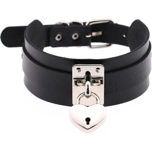 Heart choker locket necklace oversized collar goth choker necklace women gothic lether chocker punk jewelry