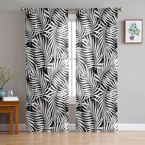 Coconut Leaf Sheer Curtains for Living Room Modern Voile Curtain Bedroom Tulle Curtains Window Drapes Decor