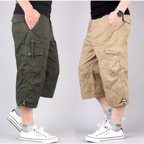 Long Length Cargo Shorts Men Summer Multi-Pocket Casual Cotton Elastic Capri Pants Men Military Tactical Short Hot Breeches 5XL