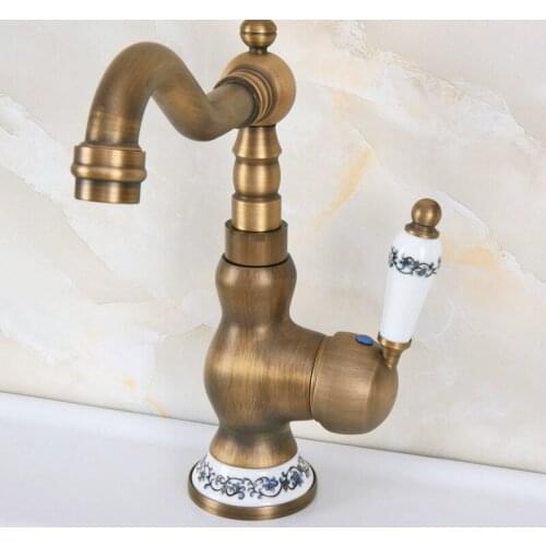 Basin Faucets Antique Bathroom Sink Mixer Single Handle Single Hole WC Bathroom Faucet Brass Hot and Cold Tap Swivel anf609