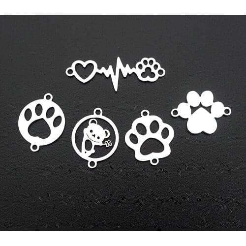 2 Loops Stainless Steel Bear Paw Connector Animal Diy Jewelry Component For Making Bracelet Findings 25 Pcs / Lot Mix Styles