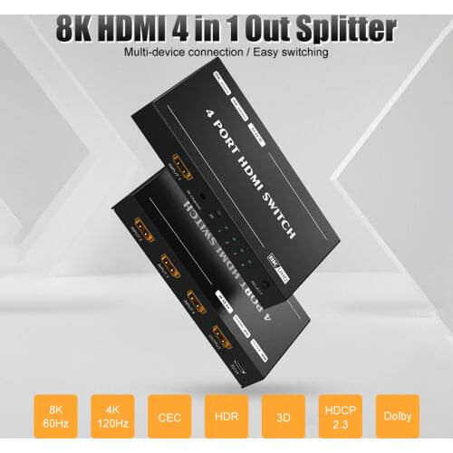 MOSHOU 8K@60Hz HDMI 2.1 Switch Splitter 2 in1 Out 4K@120Hz Ultra HD Switcher for Computer laptop 2 sources to 1 display Switcher