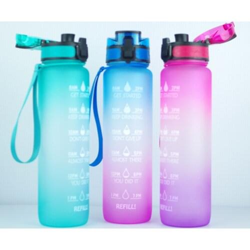 32OZ Sports Bottle with Time Marker 1000ml Frosted Water Bottle with Flip Top Lid Gradient Color Outdoor Space Cup WHSto